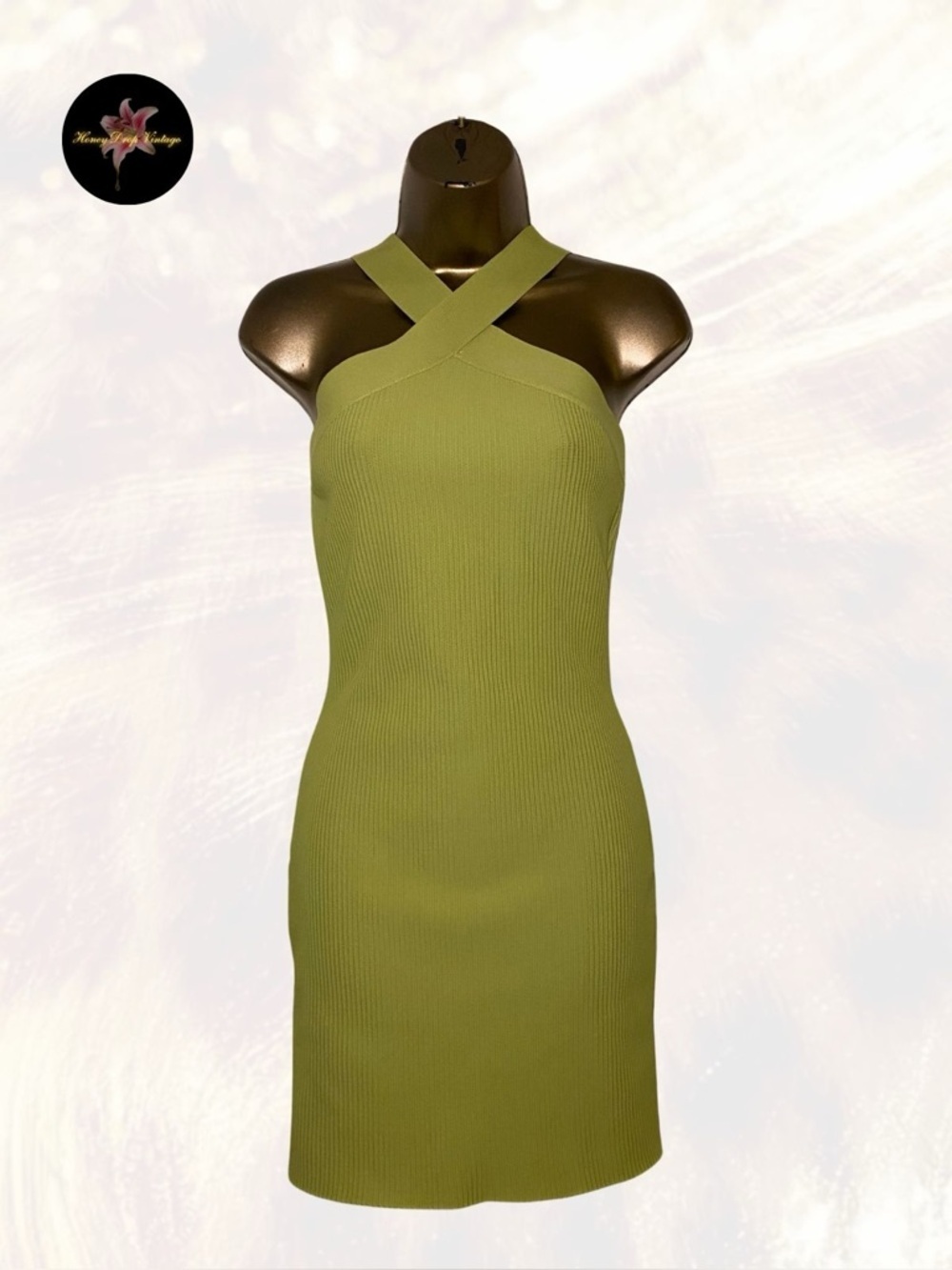 Sincerely Jules Olive Green Ribbed Cross-Neck Mini Dress